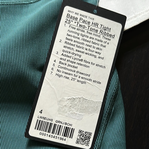 LULULEMON BASE PACE HR 25”* 2 Tone ribbed in GREEN JASPER/BLUE CHILL SZ 4 NWT - Picture 6 of 8